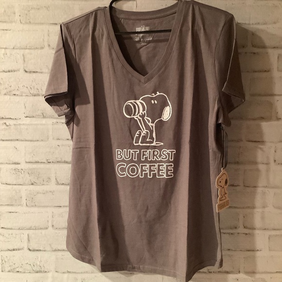Peanuts Women's XL But First Coffee Snoopy Graphic Tee - Picture 1 of 4